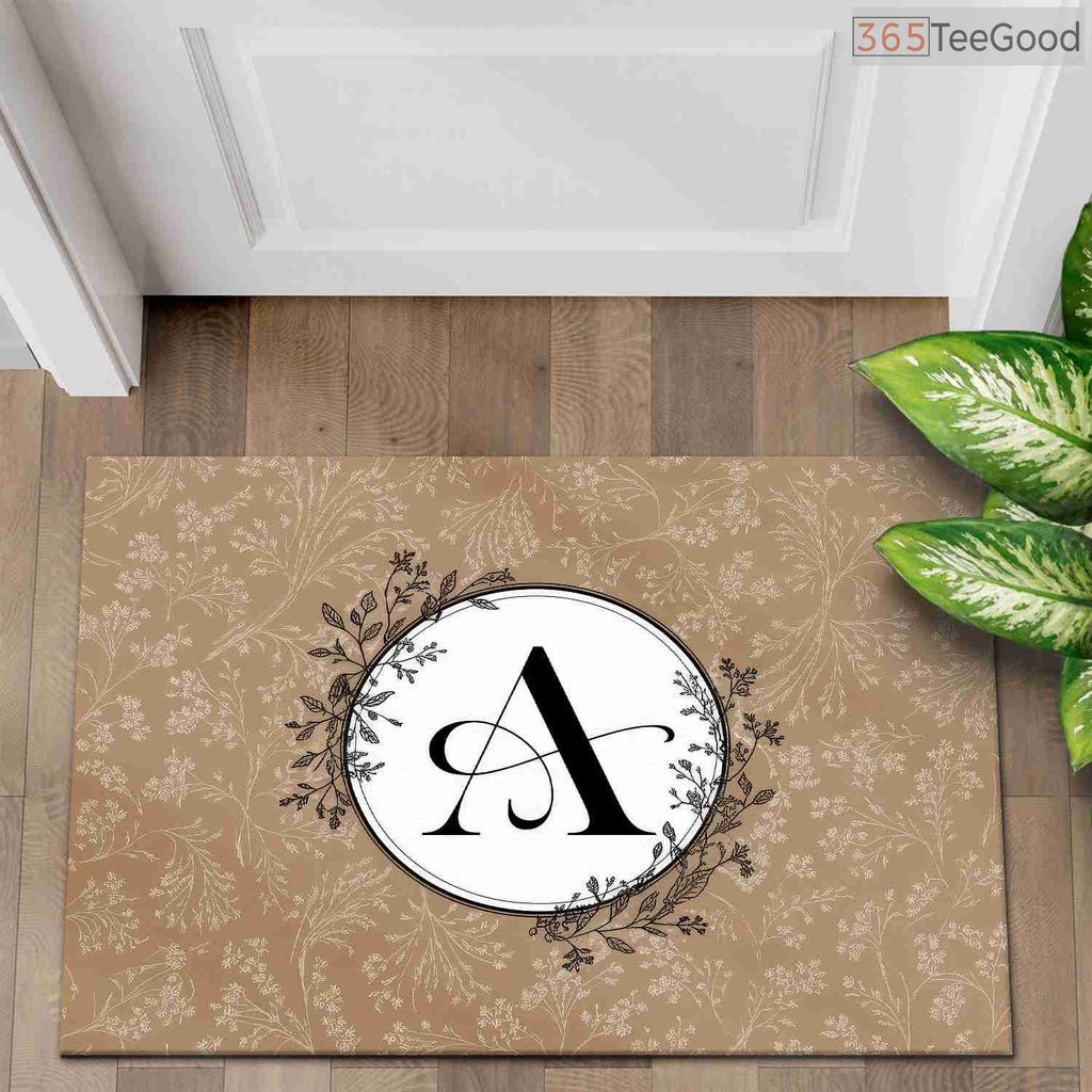 Custom Text Doormat Elegant Initial A Floral Monogram - Botanical Entryway Rug for Spring Decor