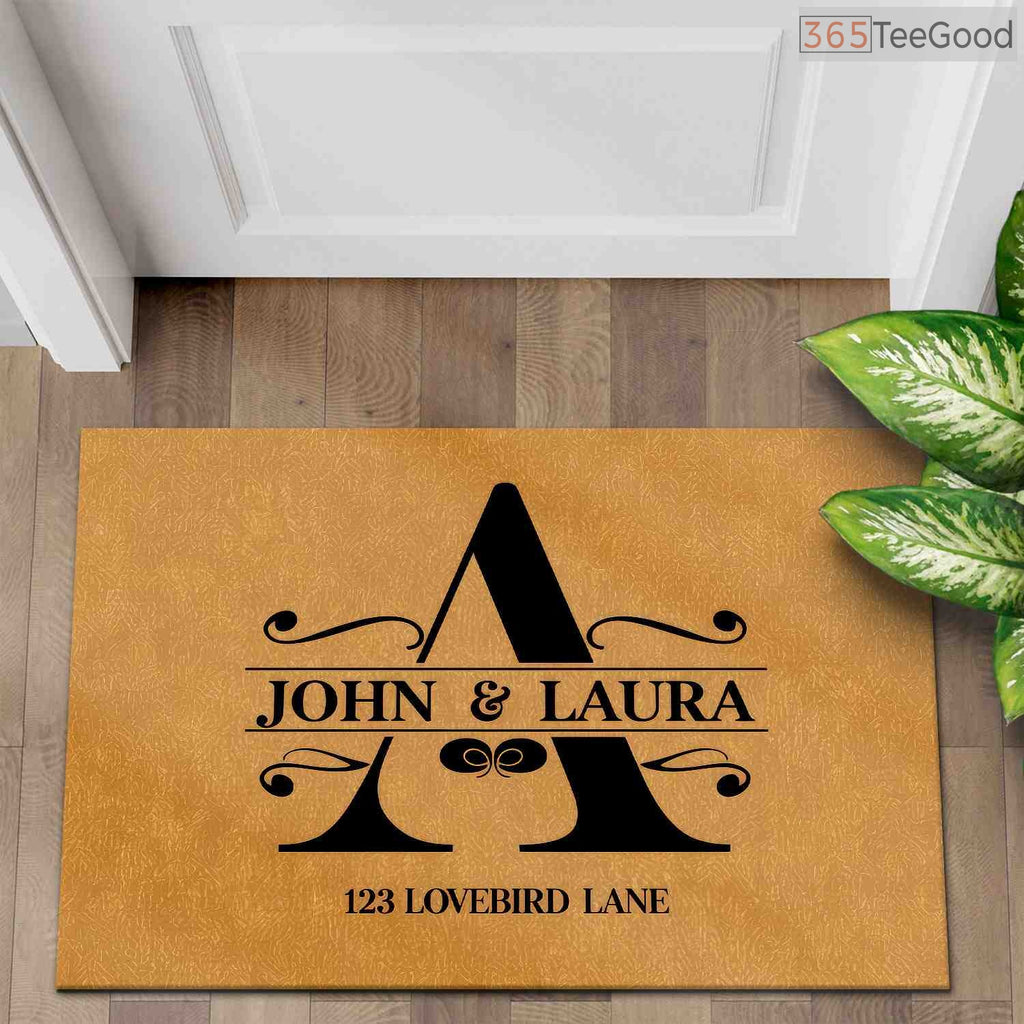 Custom Text Doormat Personalized Initial A Family - Last Name Entryway Rug for Outdoor Porch