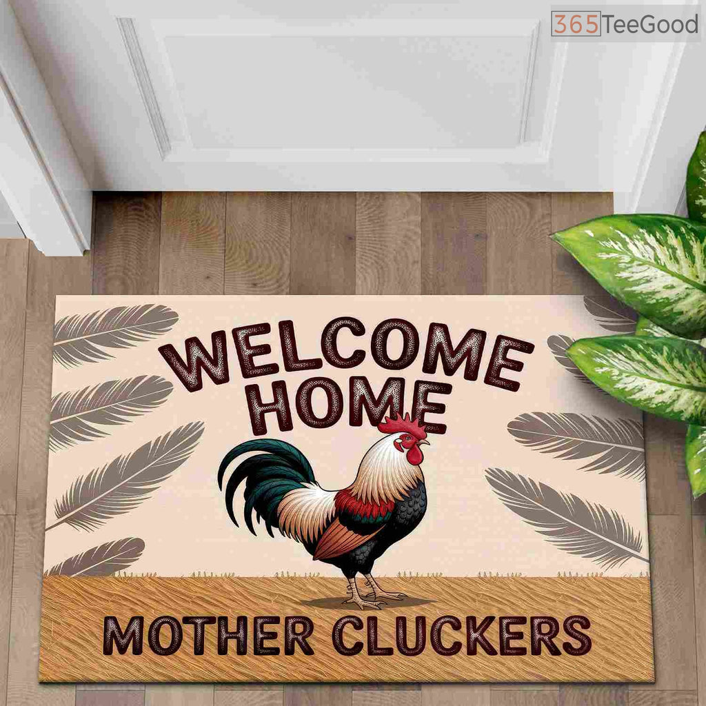 Custom Text Doormat Funny Rooster Welcome Home - Farmhouse Front Door Entryway Mat Decor