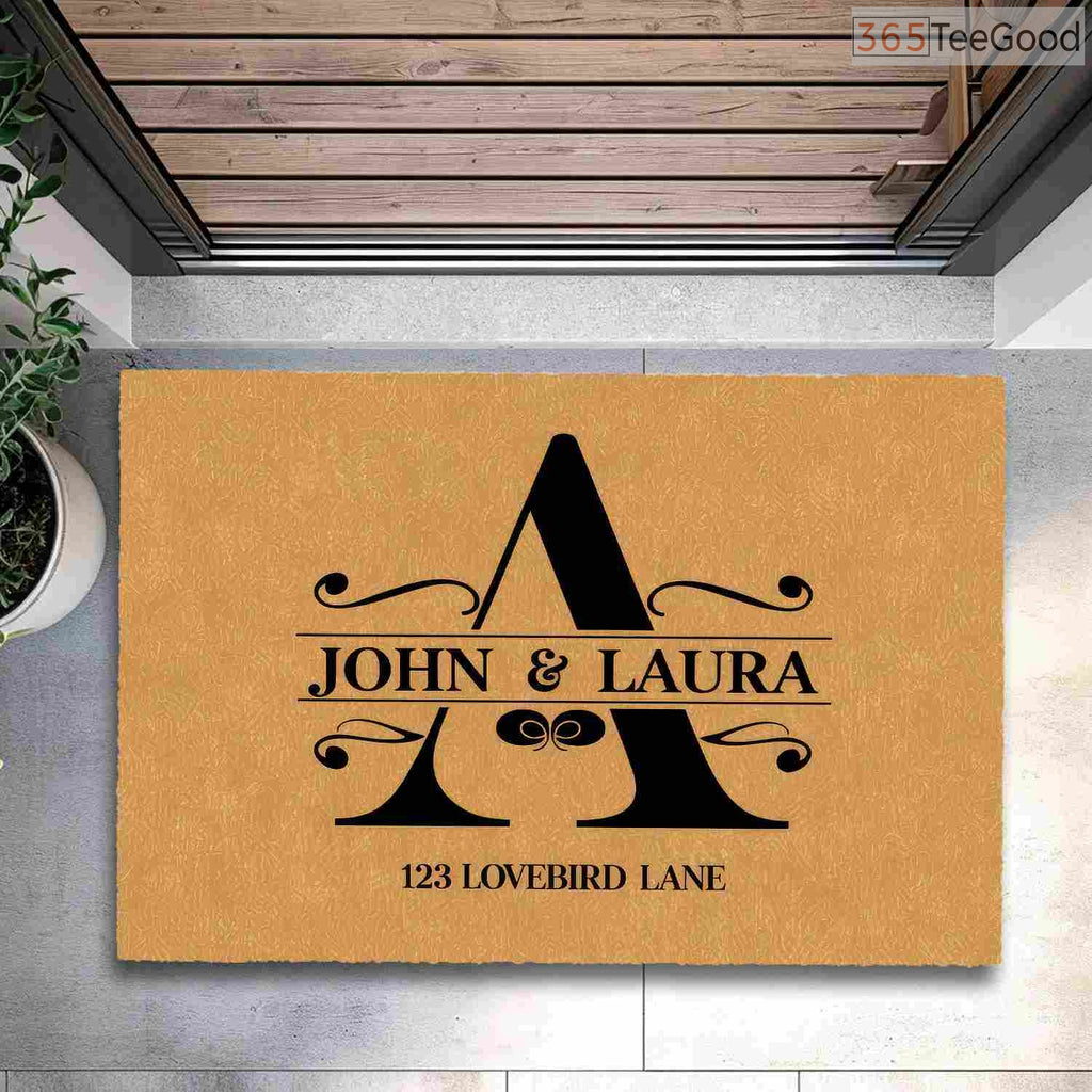 Custom Text Doormat Personalized Initial A Family - Last Name Entryway Rug for Outdoor Porch