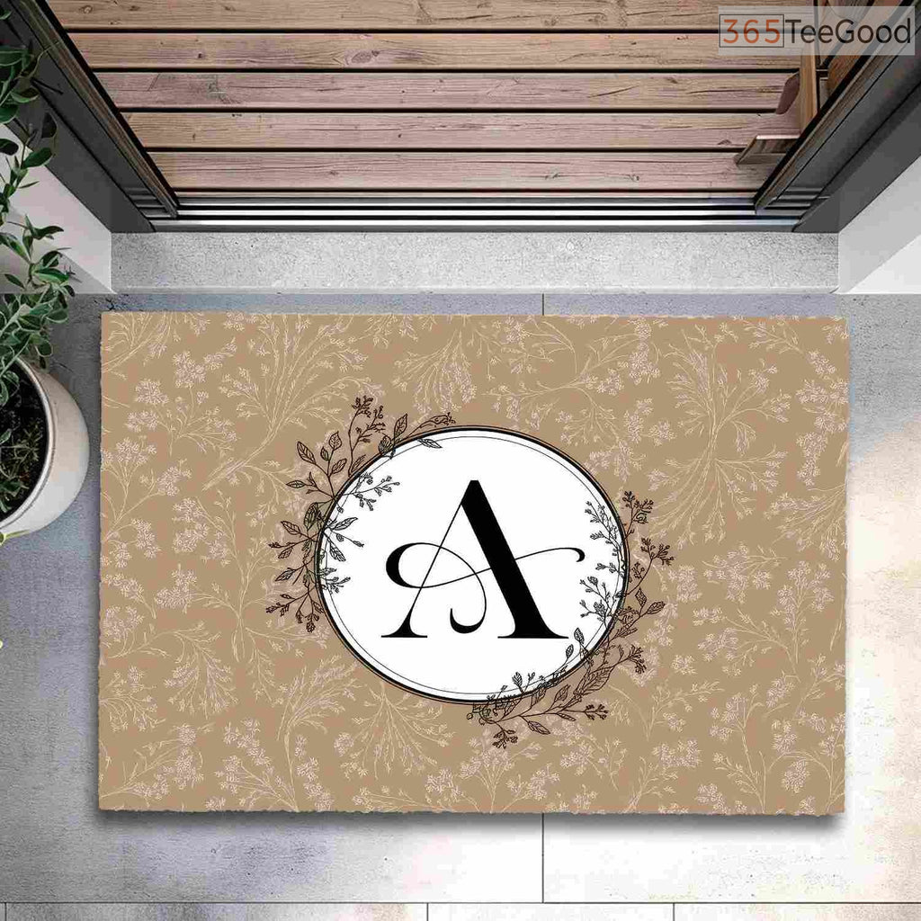 Custom Text Doormat Elegant Initial A Floral Monogram - Botanical Entryway Rug for Spring Decor