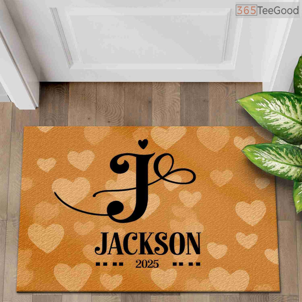 Custom Text Doormat Personalized Initial J Heart - Sweet Custom Entryway Welcome Rug for Couples