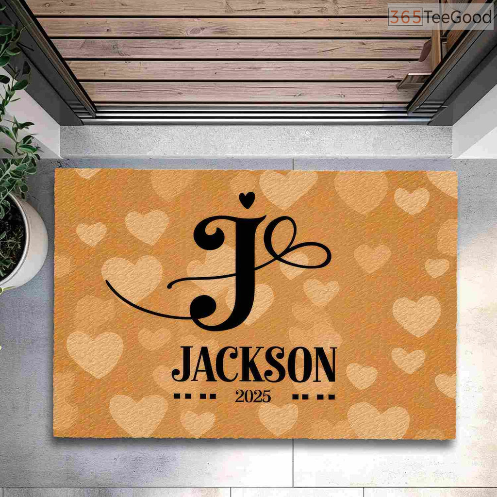 Custom Text Doormat Personalized Initial J Heart - Sweet Custom Entryway Welcome Rug for Couples