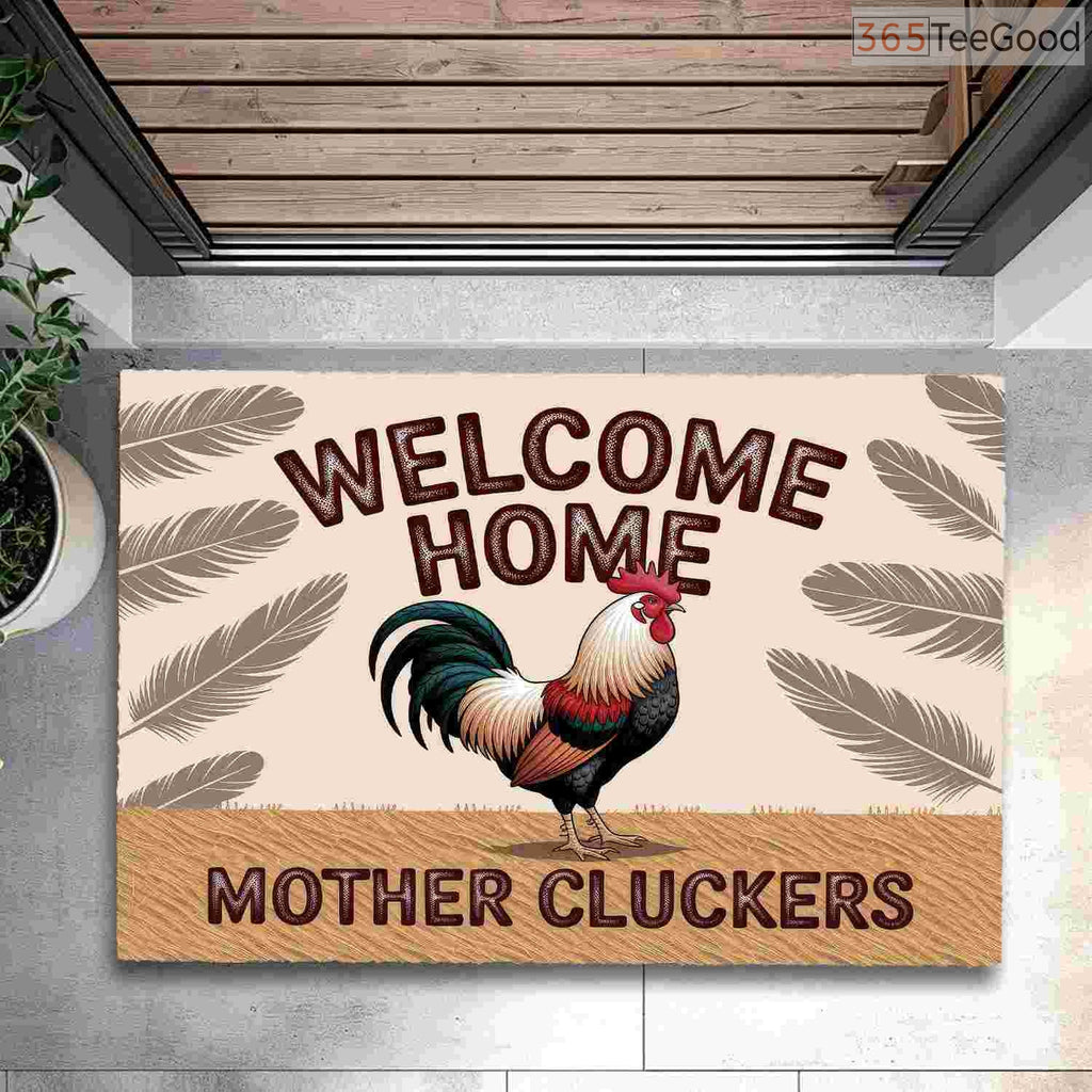 Custom Text Doormat Funny Rooster Welcome Home - Farmhouse Front Door Entryway Mat Decor