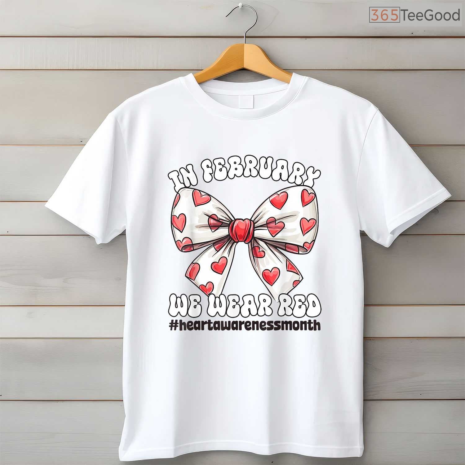 Cute Heart Bow February Shirt – We Wear Red Awareness Ribbon Tee