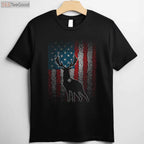 Deer Hunting American Flag Hunting T-Shirt, Whitetail Buck Antlers Hunter Shirt for Men