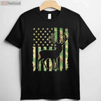 Deer Hunting USA Flag Hunting T-Shirt, Buck Camouflage Hunter Dad Hunting Shirt