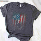 Deer Hunting American Flag Hunting T-Shirt, Whitetail Buck Antlers Hunter Shirt for Men