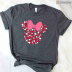 Disney Minnie Mouse Icon Pink Hearts T-Shirt, Cute Magical Kingdom Valentine Day Shirt Black Small