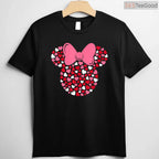 Disney Minnie Mouse Icon Pink Hearts T-Shirt, Cute Magical Kingdom Valentine Day Shirt Black Small