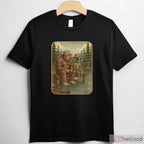 Distressed Bigfoot Fishing Sasquatch Shirt, Cool Wilderness Graphic Tee for Boys and Men