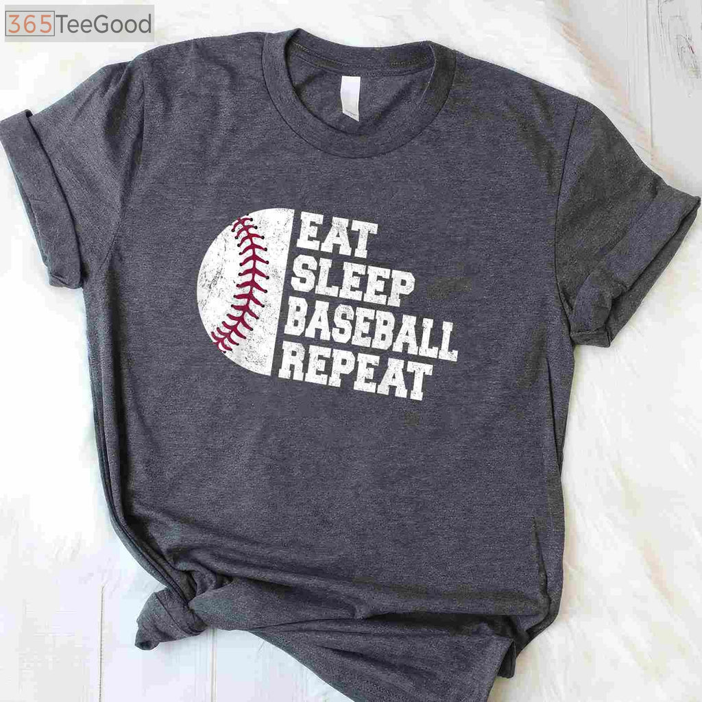 Eat Sleep Baseball Repeat T-Shirt - Funny Baseball Player Gift Apparel