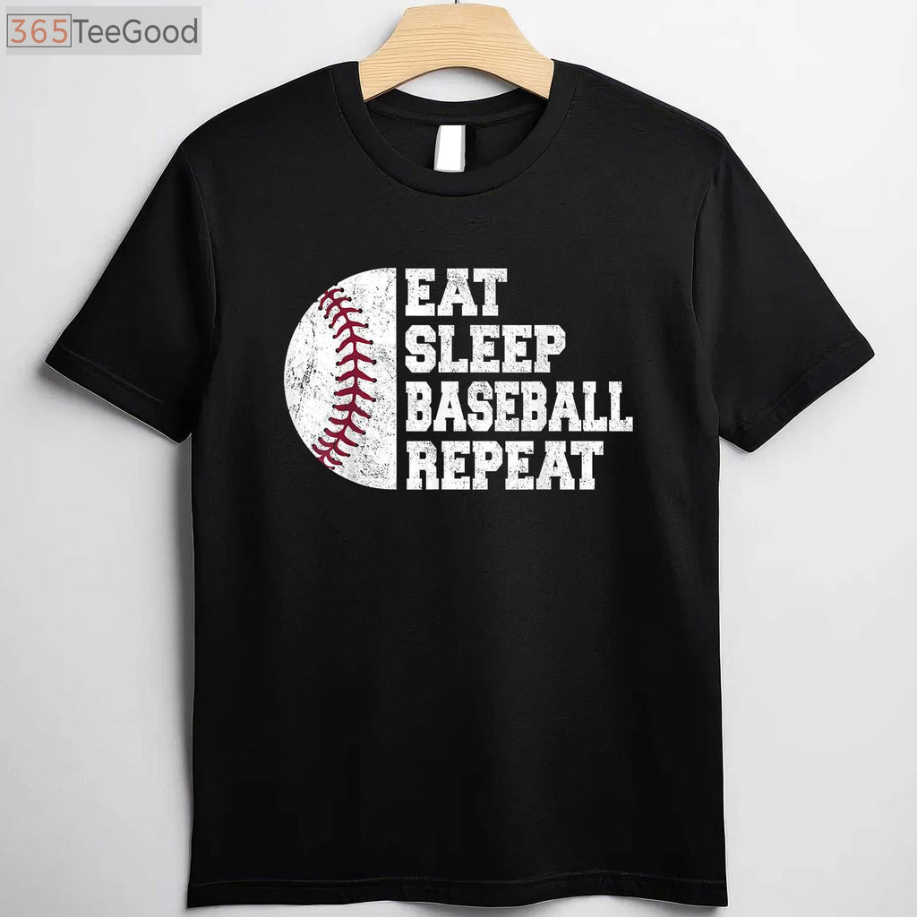 Eat Sleep Baseball Repeat T-Shirt - Funny Baseball Player Gift Apparel