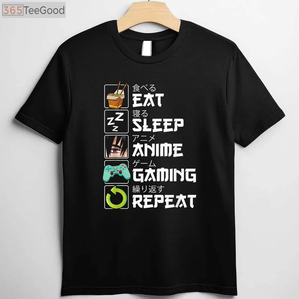 Eat Sleep Anime Gaming Repeat T-Shirt - Kawaii Otaku Manga Apparel