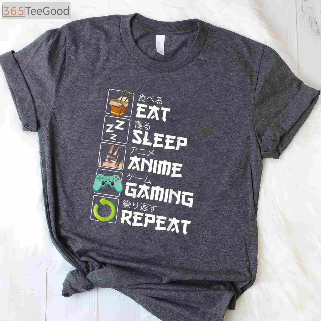 Eat Sleep Anime Gaming Repeat T-Shirt - Kawaii Otaku Manga Apparel