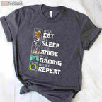 Eat Sleep Anime Gaming Repeat T-Shirt - Kawaii Otaku Manga Apparel