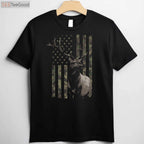 Elk Hunting Camo American Flag Hunting T-Shirt, Camouflage Elk Hunter Shirt