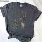 Elk Hunting Camo American Flag Hunting T-Shirt, Camouflage Elk Hunter Shirt
