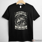 Expert Angler Catching Fish Design - Bold Graphic Tee for Skilled Fishermen