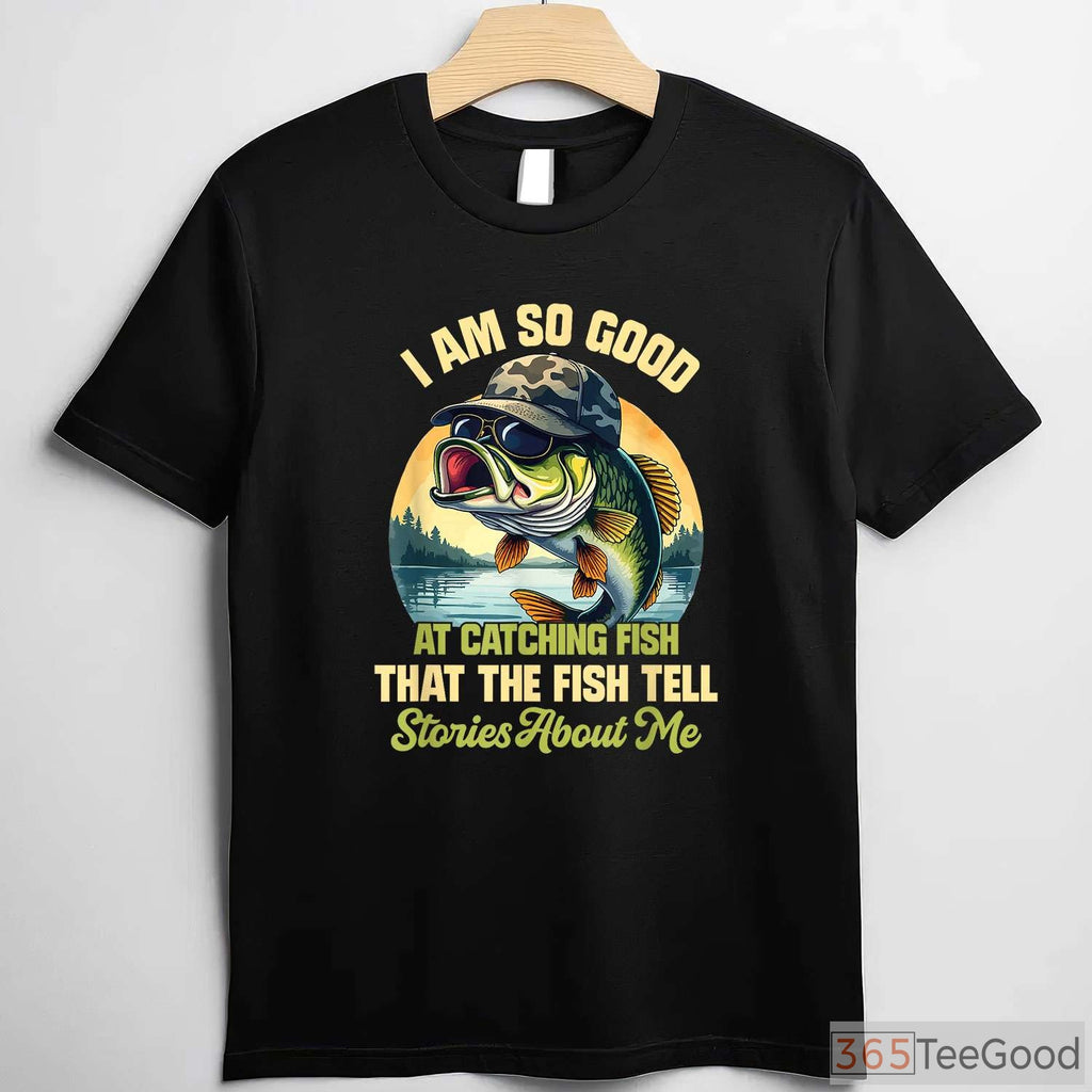 Fish Tell Stories Funny Fishing T-Shirt - Witty Catching Fish Design for Pros