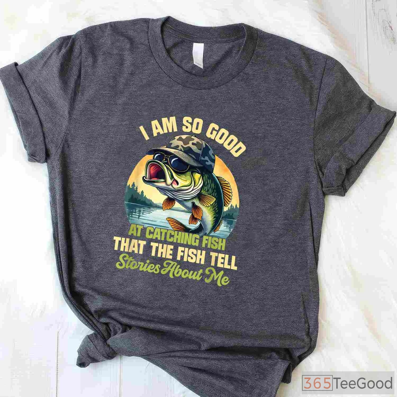 Fish Tell Stories Funny Fishing T-Shirt - Witty Catching Fish Design for Pros