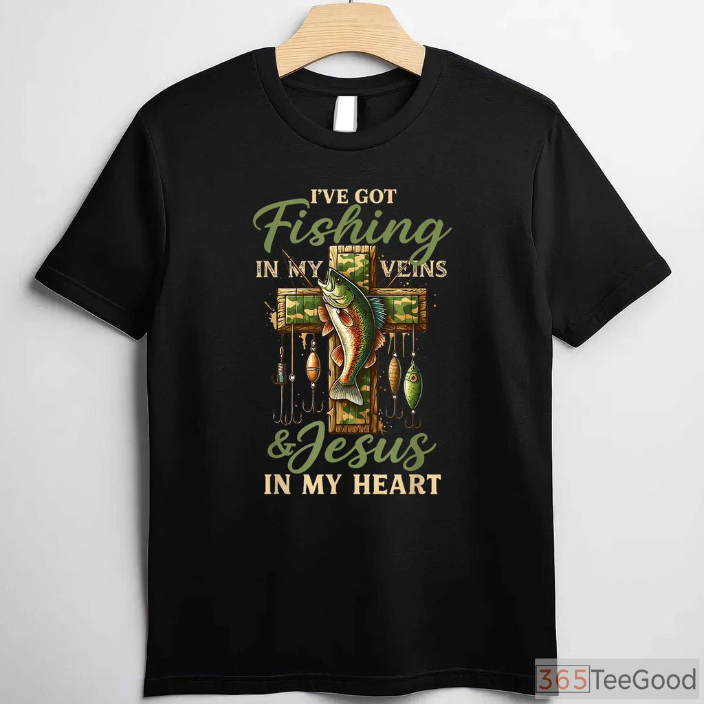 Fishing in My Veins Jesus in My Heart Shirt, Christian Angler Apparel