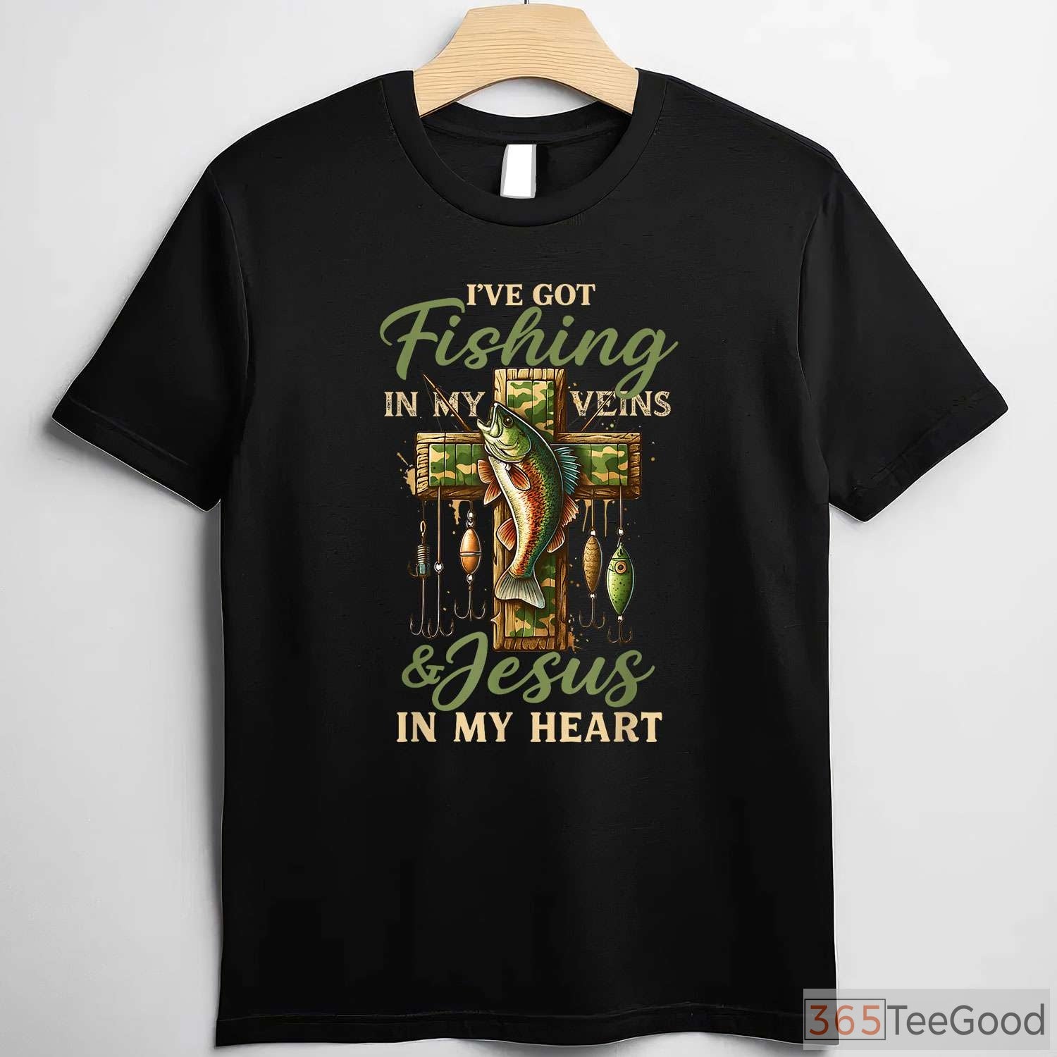 Fishing in My Veins Jesus in My Heart Shirt, Christian Angler Apparel
