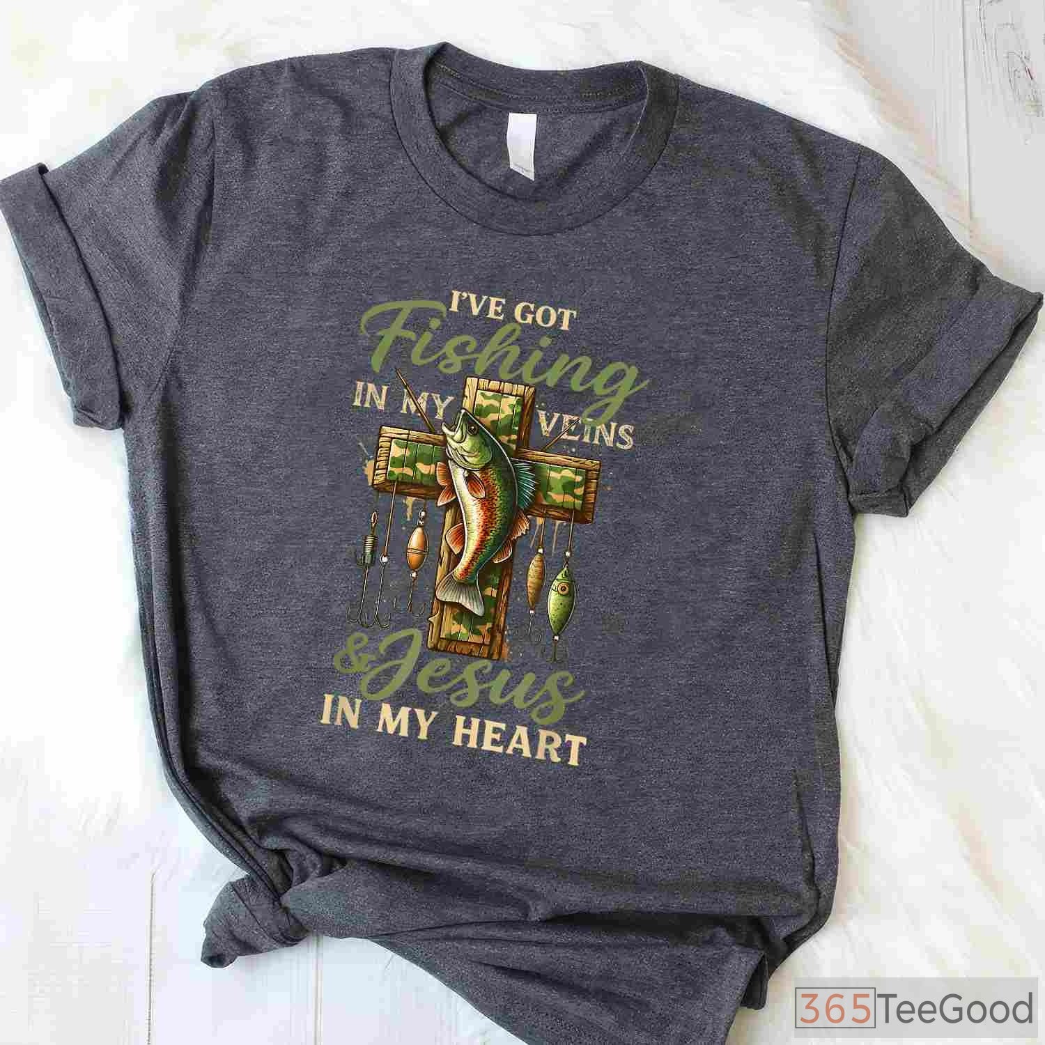 Fishing in My Veins Jesus in My Heart Shirt, Christian Angler Apparel
