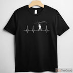 Fly Fishing Heartbeat EKG Shirt, Life Pulse Angling Graphic Tee for Men