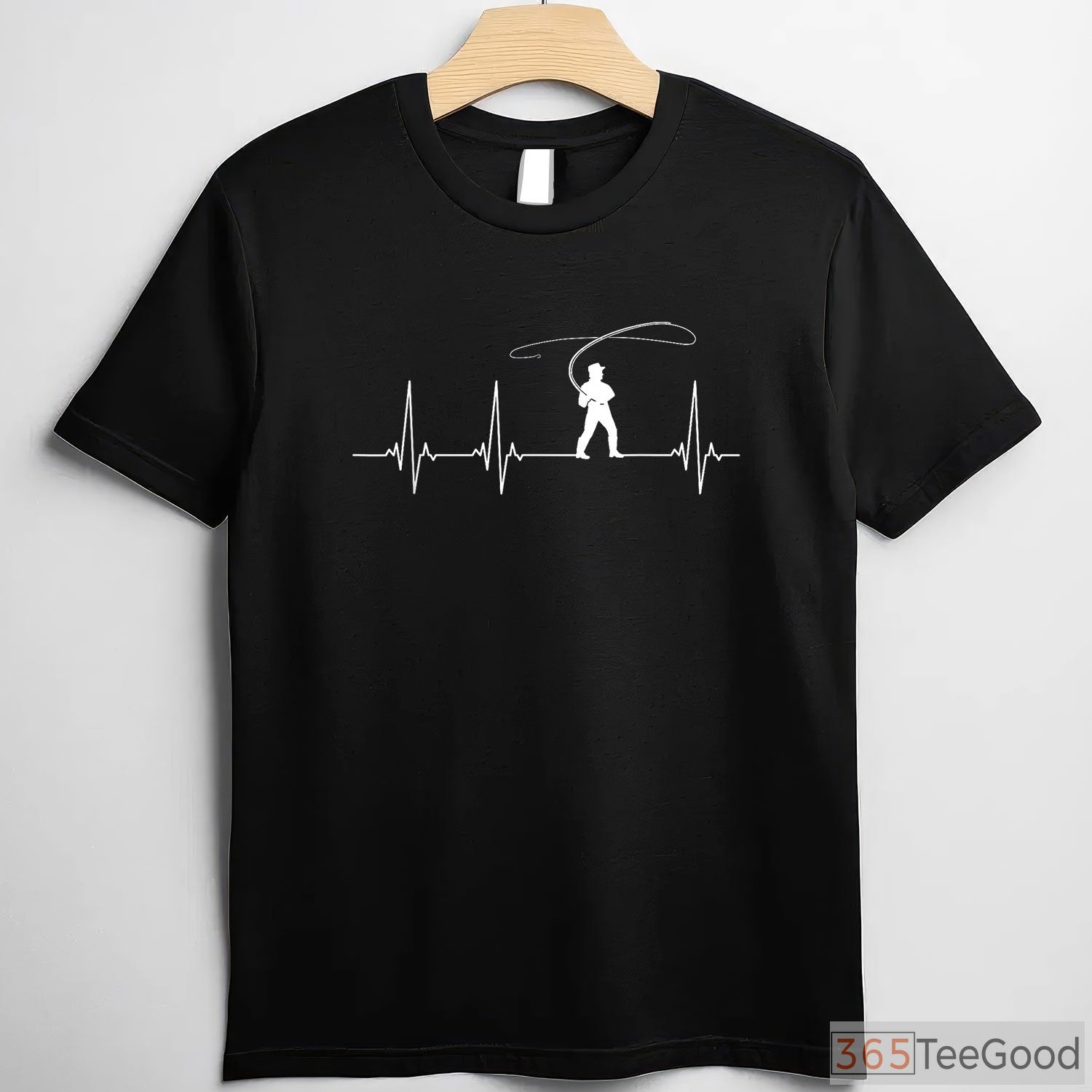 Fly Fishing Heartbeat EKG Shirt, Life Pulse Angling Graphic Tee for Men