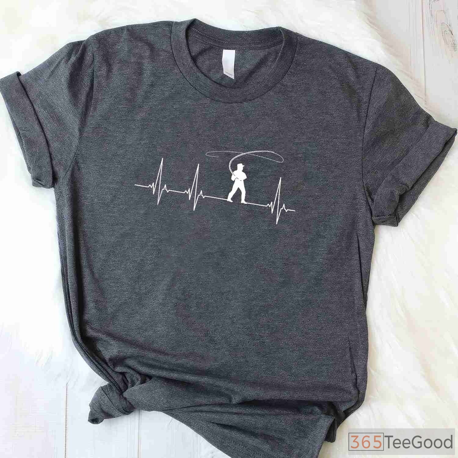 Fly Fishing Heartbeat EKG Shirt, Life Pulse Angling Graphic Tee for Men