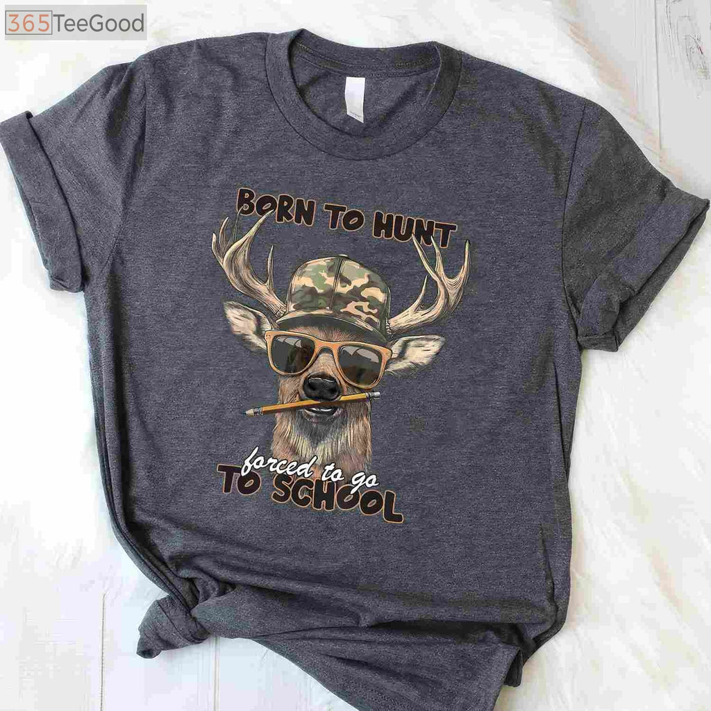 Forced To Go To School Hunting Shirt, Funny Youth Boy Camo Deer Hunter Tee