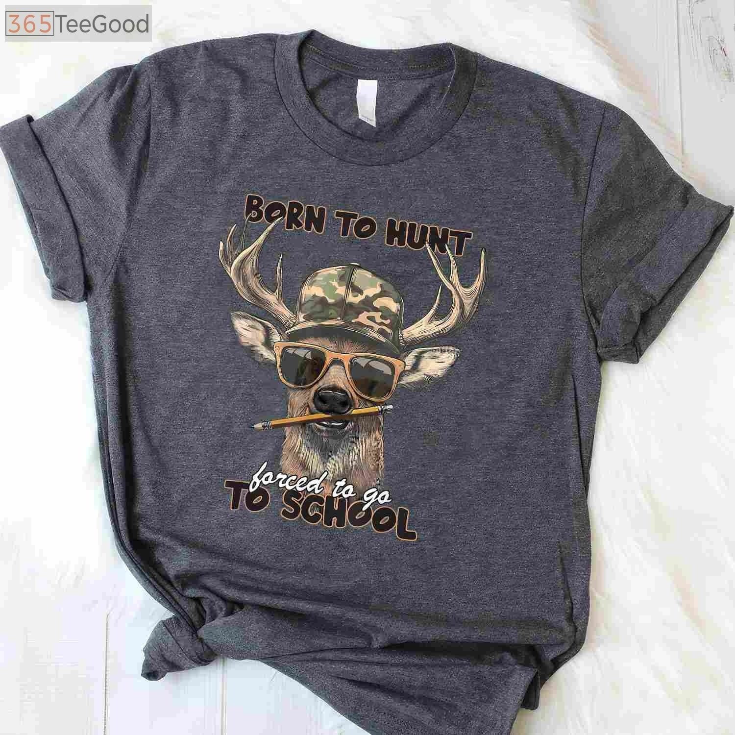 Forced To Go To School Hunting Shirt, Funny Youth Boy Camo Deer Hunter Tee