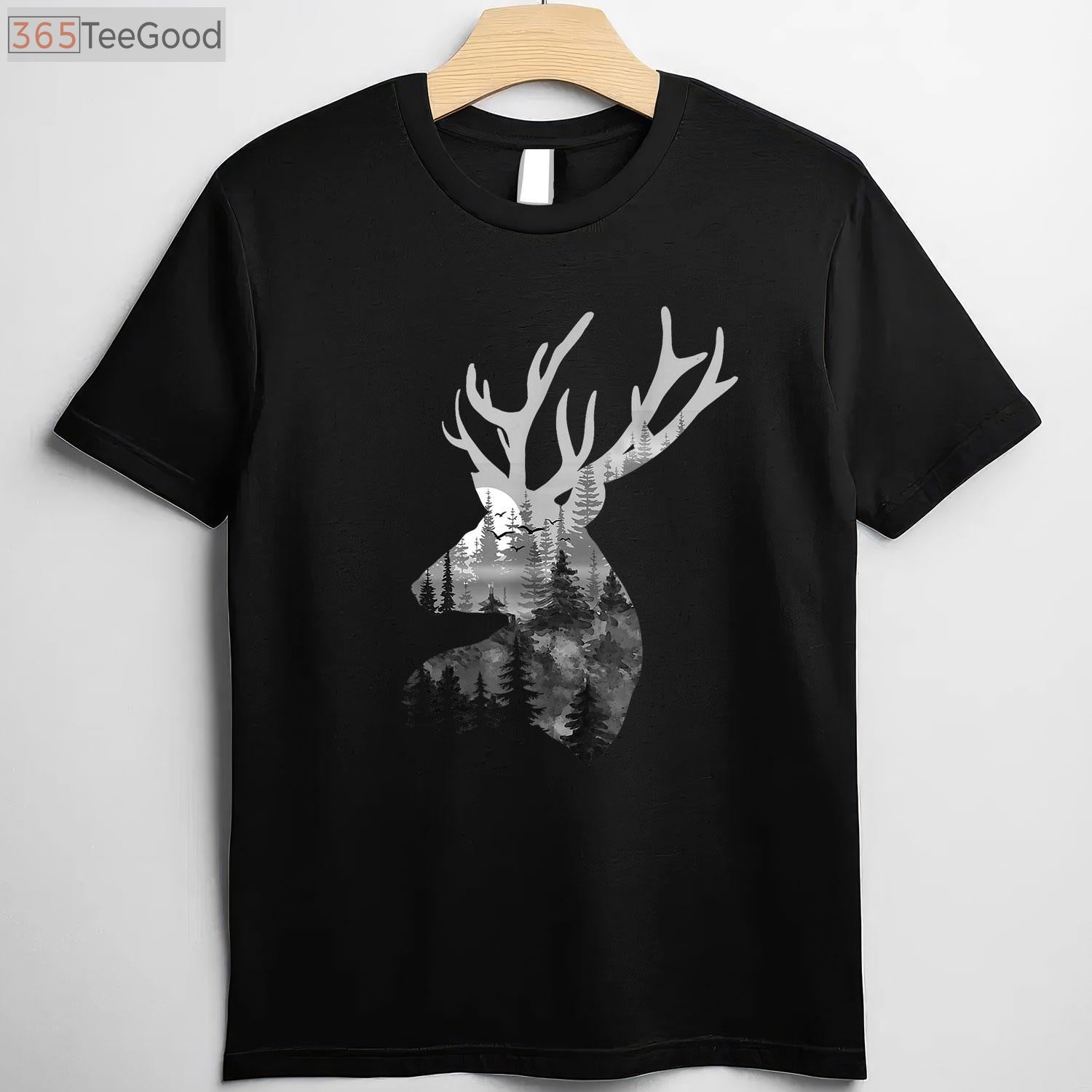 Forest Wildlife Silhouette Buck Deer Hunting Art Shirt, Nature Lover Graphic Tee