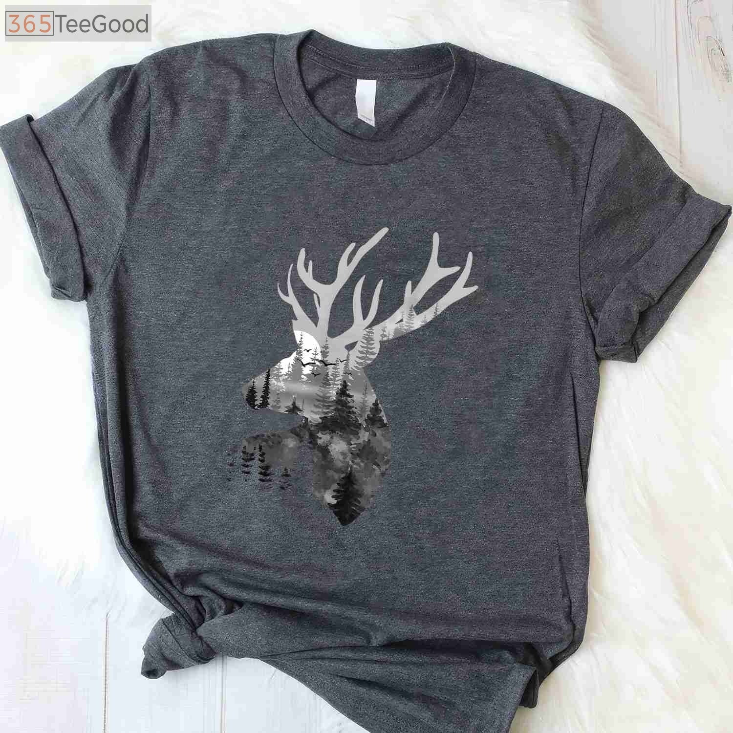 Forest Wildlife Silhouette Buck Deer Hunting Art Shirt, Nature Lover Graphic Tee