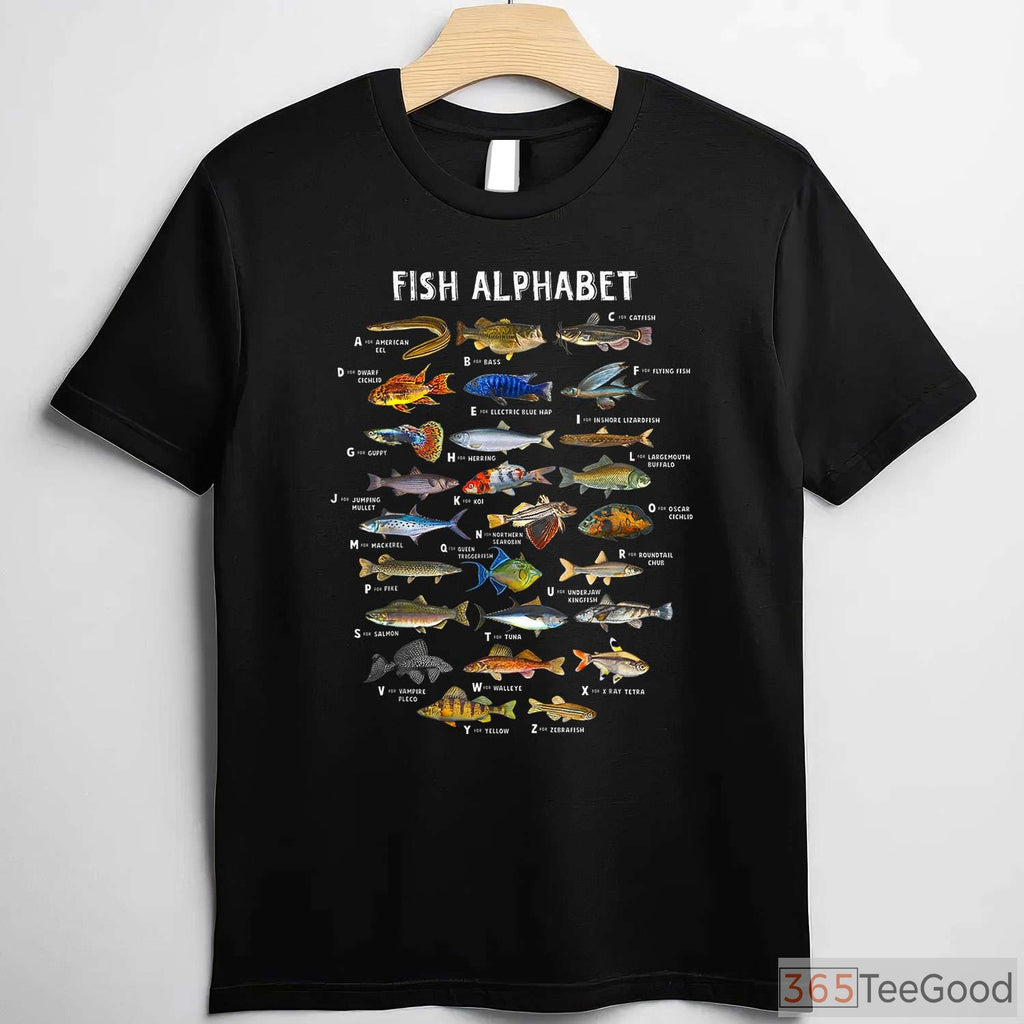 Freshwater Fish Alphabet Educational Shirt - Species Identification Guide for Fishing