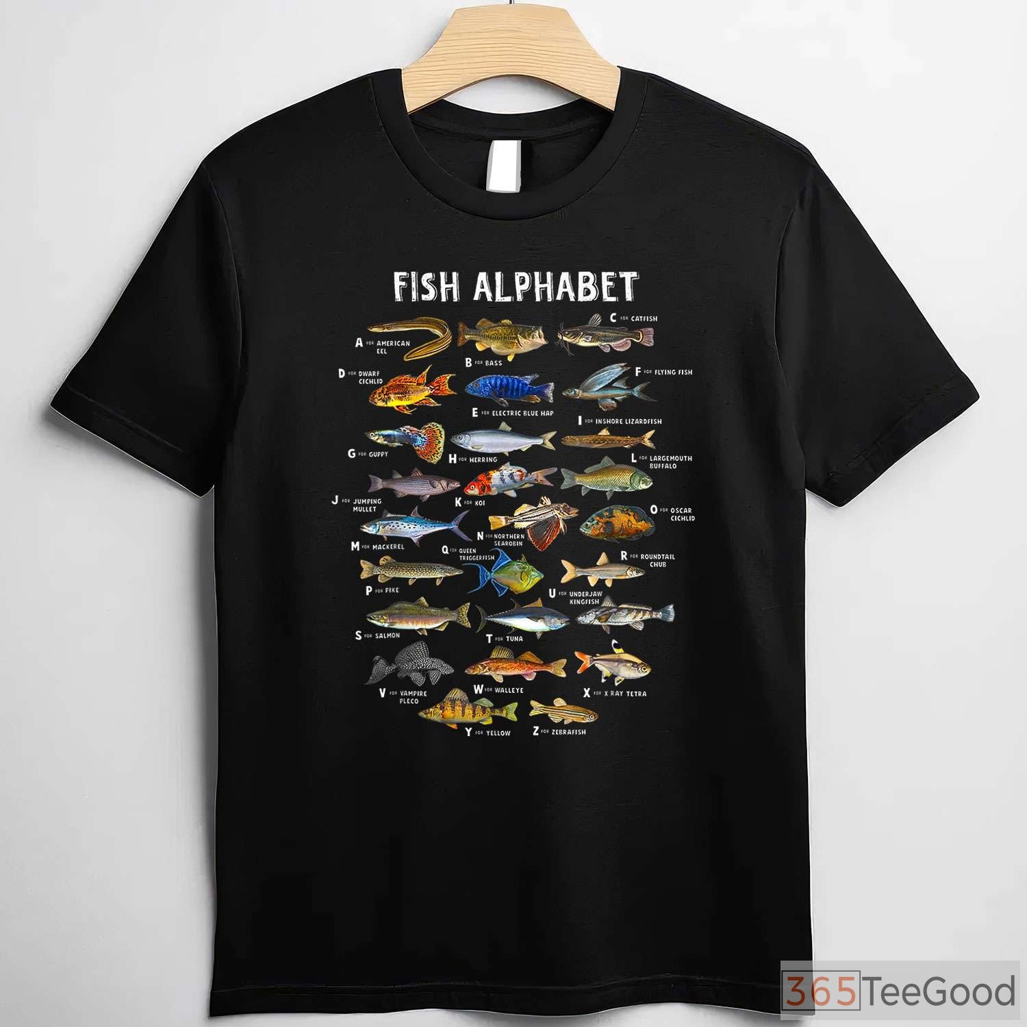 Freshwater Fish Alphabet Educational Shirt - Species Identification Guide for Fishing