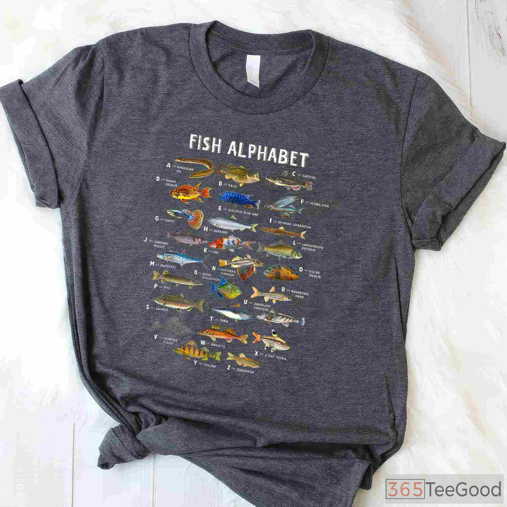 Freshwater Fish Alphabet Educational Shirt - Species Identification Guide for Fishing