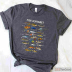 Freshwater Fish Alphabet Educational Shirt - Species Identification Guide for Fishing