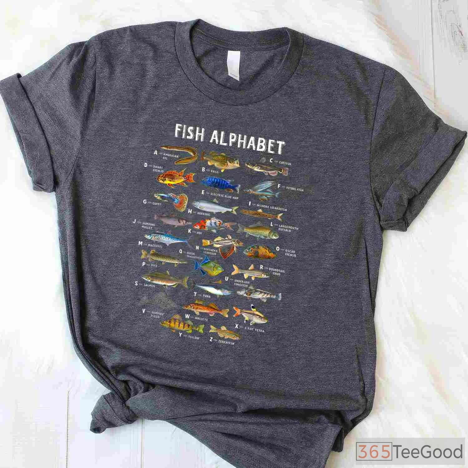 Freshwater Fish Alphabet Educational Shirt - Species Identification Guide for Fishing