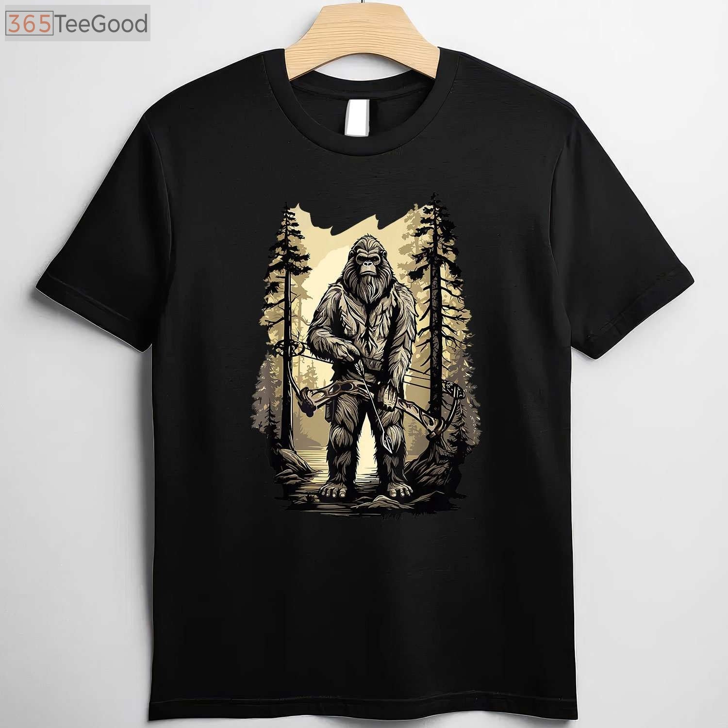 Funny Bigfoot Bow Hunting Shirt, Sasquatch Archery and Woodman Humor Tee
