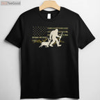 Funny Bigfoot Deer Hunting USA Flag T-Shirt, Sasquatch Buck Season Apparel