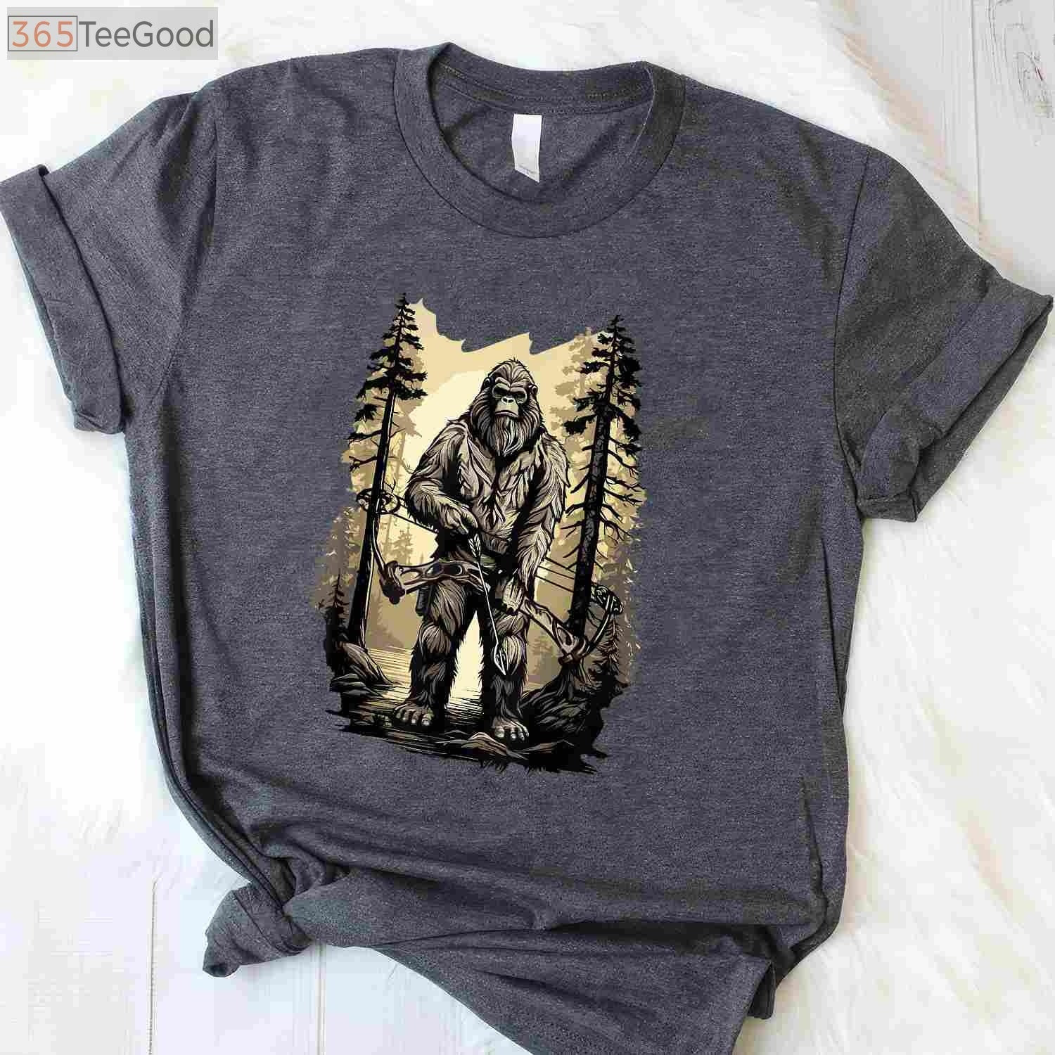 Funny Bigfoot Bow Hunting Shirt, Sasquatch Archery and Woodman Humor Tee