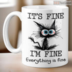 Funny Black Cat Ceramic Mug – It’s Fine Everything Is Fine Coffee Mug Gift for Cat Lovers