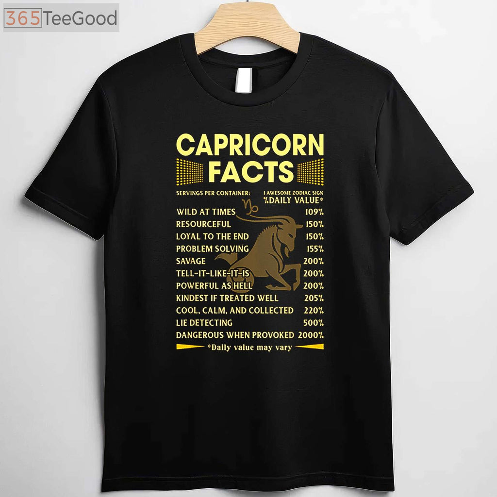 Funny Capricorn Facts Tee and T-Shirt, December January Zodiac Birthday T-Shirt Gift for Adults