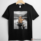 Funny Cat Selfie Boat Fishing Shirt, Weird Cat Meme Fishing Apparel for Men