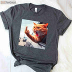 Funny Cat Middle Finger T-Shirt - Hilarious Sassy Cat in Car Graphic Tee
