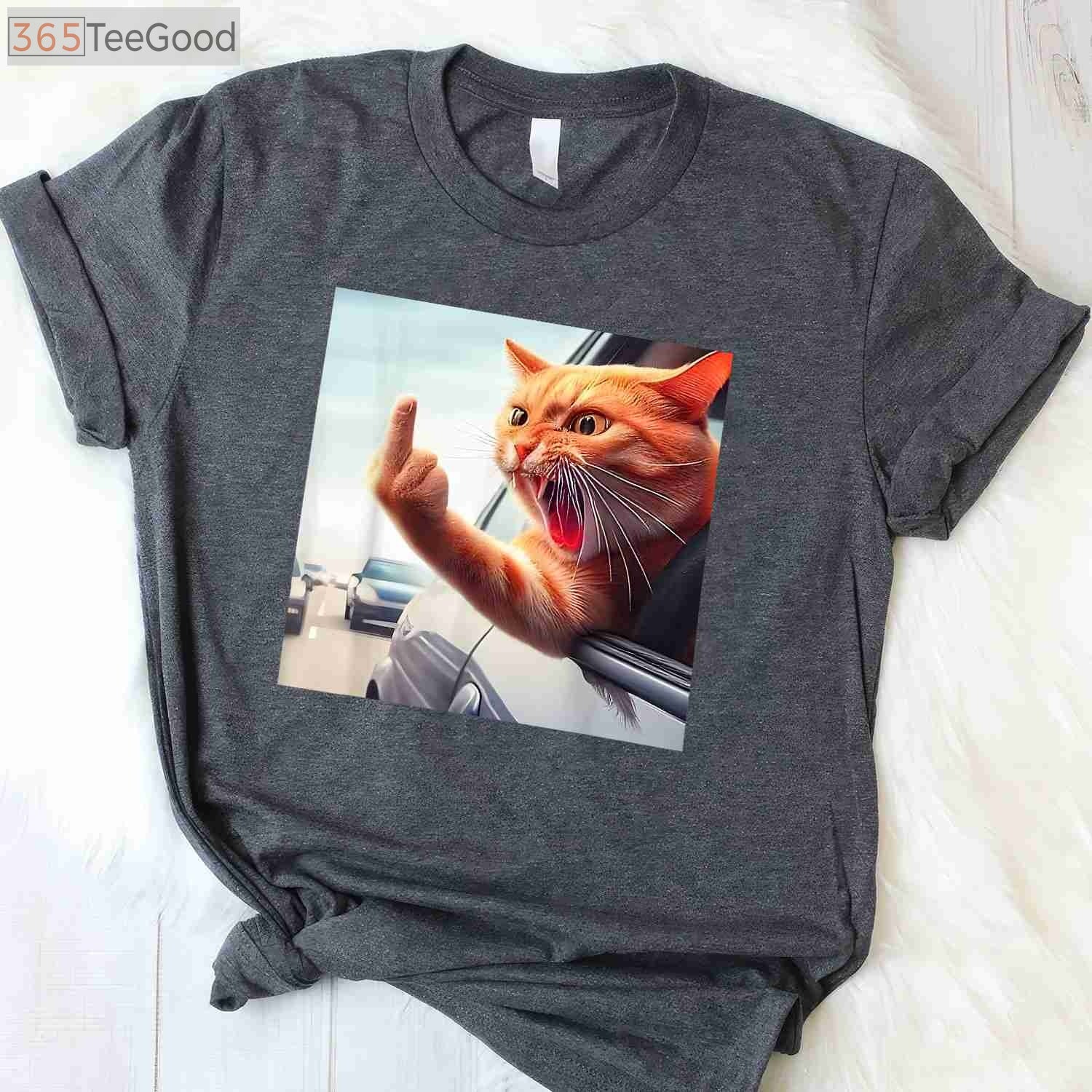 Funny Cat Middle Finger T-Shirt - Hilarious Sassy Cat in Car Graphic Tee