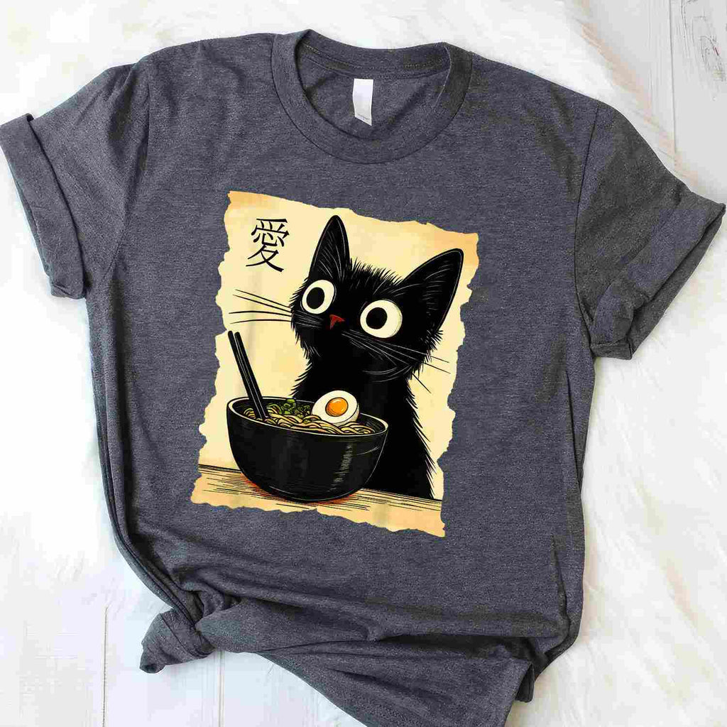 Funny Cat Ramen Japanese Kawaii Anime Gift Tee T-Shirt Adults Unisex