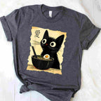 Funny Cat Ramen Japanese Kawaii Anime Gift Tee T-Shirt Adults Unisex